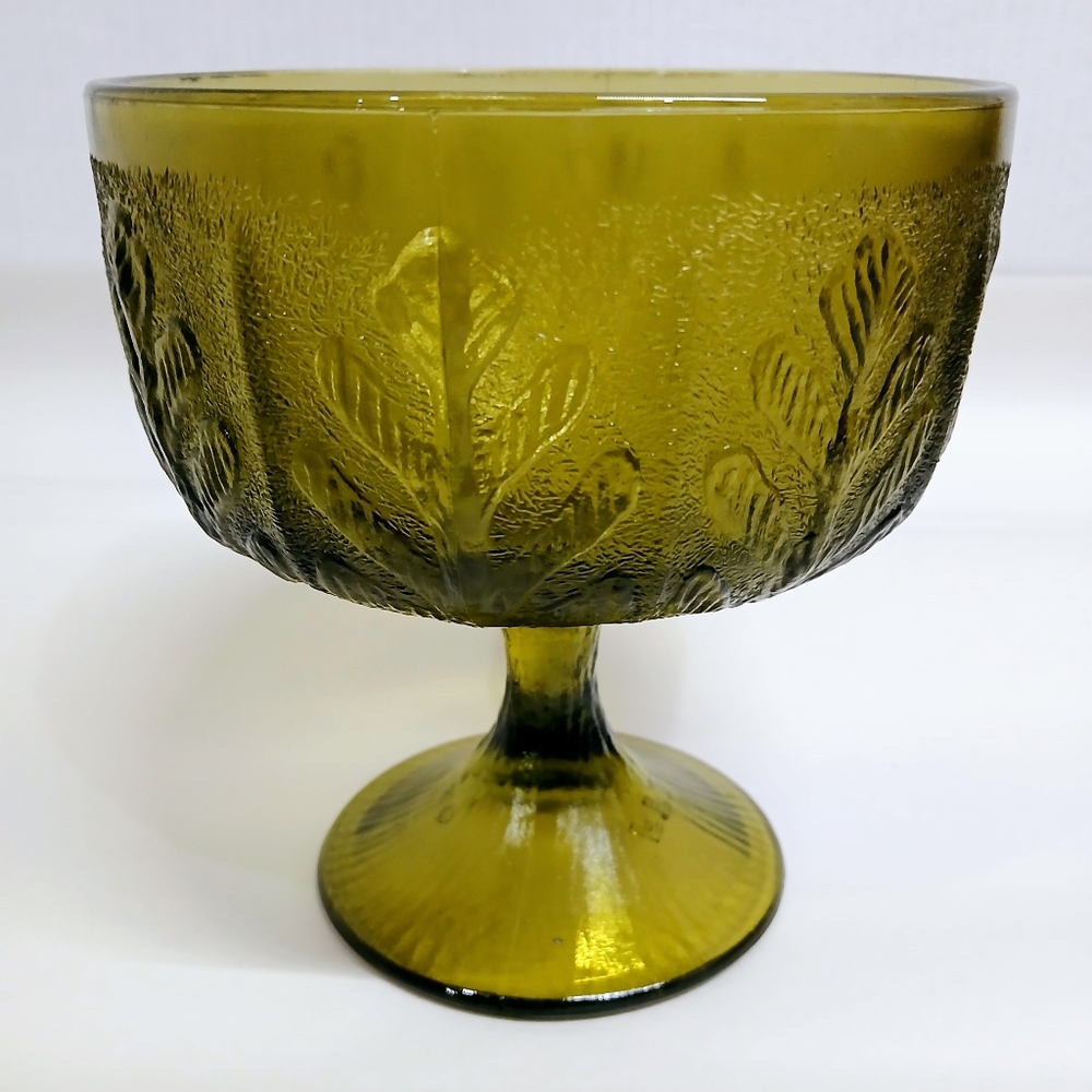 Elegant Vintage Olive Green Glass Bowl